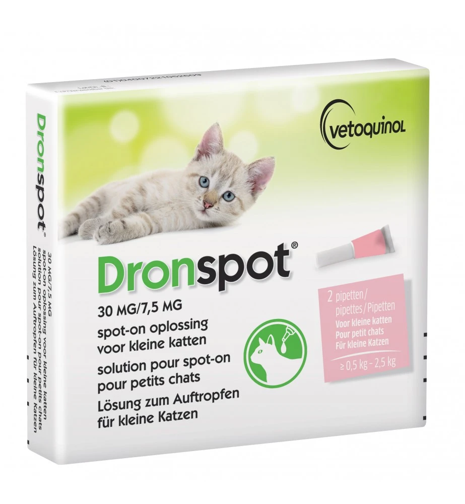 Vetoquinol Dronspot Kleine Kat 30 Mg / 7.5 Mg - 0.5 Kg T/m 2.5 Kg - 2 Pipetten